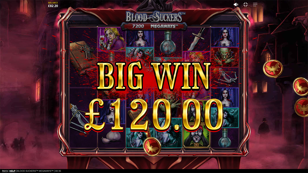 Blood Suckers Megaways slot game by Red Tiger Gaming, 120 big win